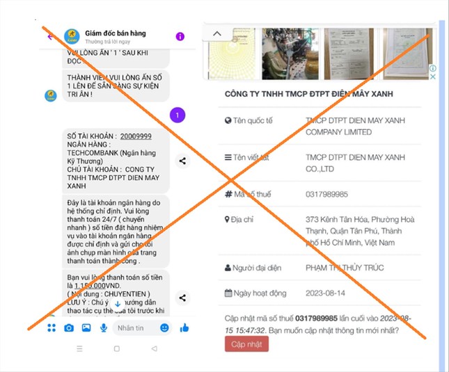 Trang web giả mạo đã thực hiện hành vi lừa đảo khách hàng. (Ảnh nhân vật cung cấp) Trang web giả mạo đã thực hiện hành vi lừa đảo khách hàng. (Ảnh nhân vật cung cấp)