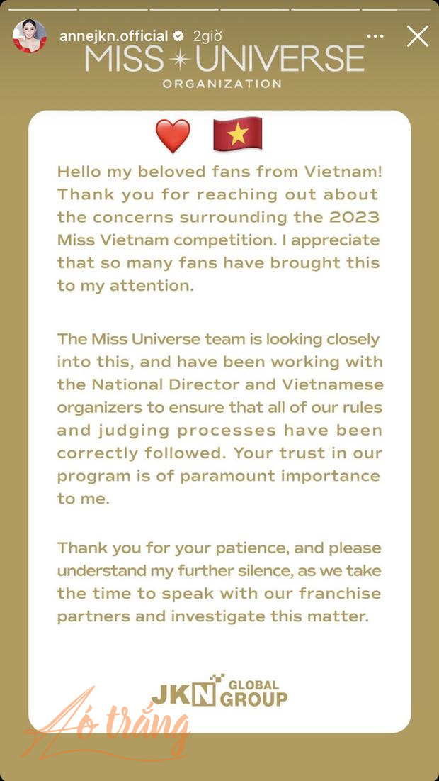 Chủ tịch Miss Universe cũng chia sẻ đang làm việc để tìm hiểu những phản ánh từ fan sắc đẹp Chủ tịch Miss Universe cũng chia sẻ đang làm việc để tìm hiểu những phản ánh từ fan sắc đẹp