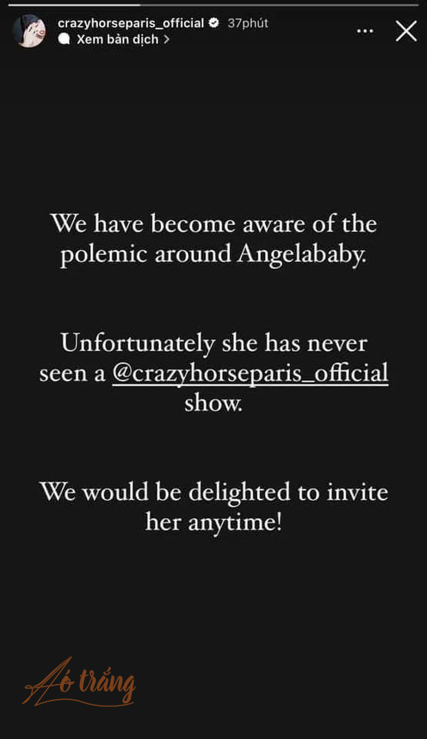 Hộp đêm Crazy Horse lên tiếng phủ nhận Angela Baby đến dự show: "Chúng tôi nhận thấy nhiều luồng ý kiến xung quanh Angela Baby. Cô ấy không hề đến show ở Crazy Horse. Chúng tôi mong mời được cô ấy trong thời gian tới" Hộp đêm Crazy Horse lên tiếng phủ nhận Angela Baby đến dự show: "Chúng tôi nhận thấy nhiều luồng ý kiến xung quanh Angela Baby. Cô ấy không hề đến show ở Crazy Horse. Chúng tôi mong mời được cô ấy trong thời gian tới"