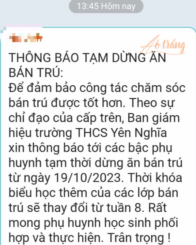 Thông báo của nhà trường gửi tới phụ huynh trong các nhóm lớp. Ảnh: PHCC Thông báo của nhà trường gửi tới phụ huynh trong các nhóm lớp. Ảnh: PHCC