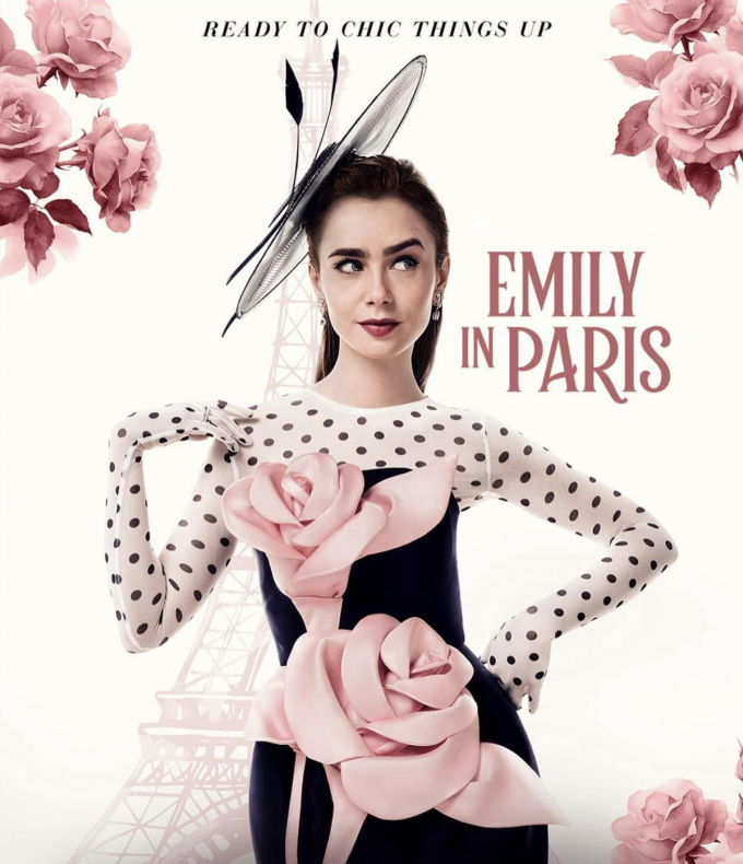 Lily Collins mặc đầm DMC by Đỗ Mạnh Cường trên poster phim 'Emily in Paris'