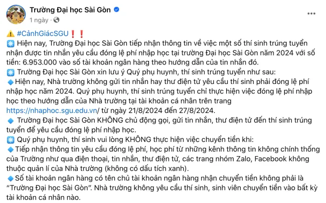 Cảnh báo lừa đảo thu học phí các tân sinh viên 