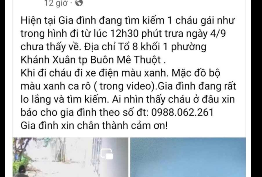 Tìm kiếm nữ sinh cấp 2 rời nhà trước ngày khai giảng