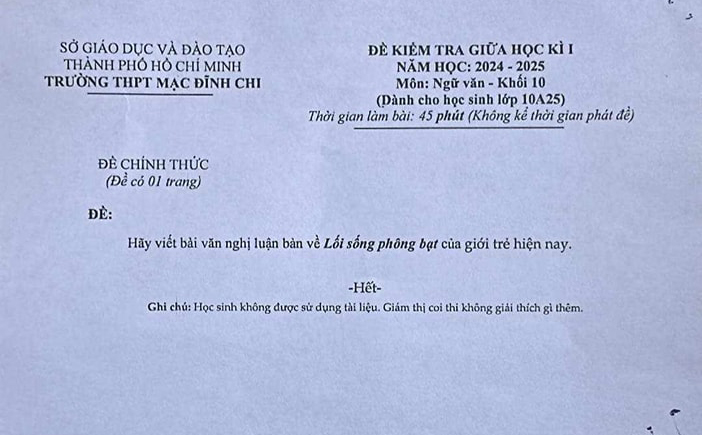 Lối sống phông bạt vào đề thi kiểm tra trường THPT