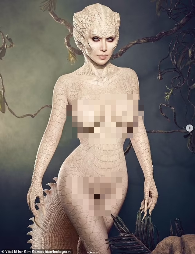 Kim Kardashian hóa cá sấu bạch tạng đón Halloween