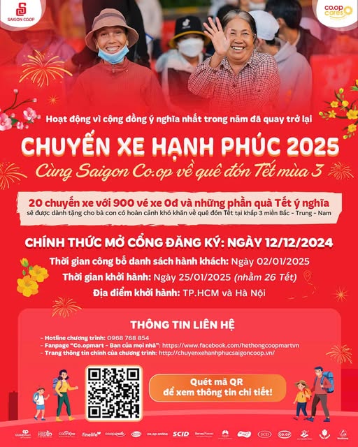 Saigon Co.op khởi động “Chuyến xe hạnh phúc” vé xe 0 đồng đưa bà con về quê đón Tết 