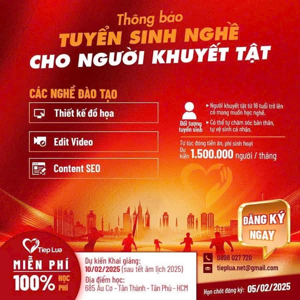 Lớp dạy nghề miễn phí cho người khuyết tật 