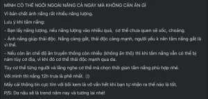 Một bài viết trên Facebook chia sẻ về việc tắm nắng 12h trưa giúp thải độc. Ảnh chụp màn hình Một bài viết trên Facebook chia sẻ về việc tắm nắng 12h trưa giúp thải độc. Ảnh chụp màn hình