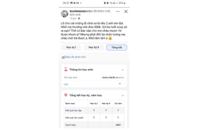 Phụ huynh tự hào khoe thành tích mà đôi khi không hỏi ý kiến con. Ảnh minh họa: Chụp từ màn hình FB.