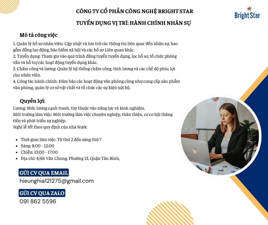 Bright Star Media tuyển dụng nhân viên Hành chính nhân sự