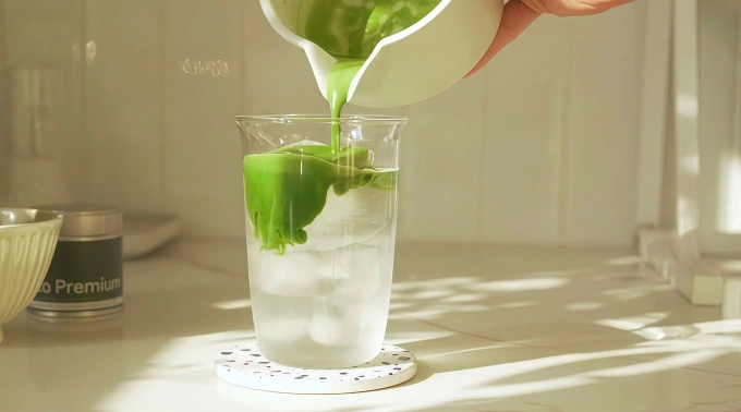 Một bài đăng chia sẻ cách pha matcha với nước dừa tại nhà. Ảnh chụp màn hình