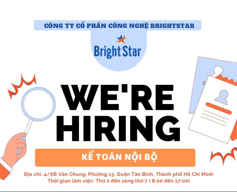 BrightStar tuyển Kế toán nội bộ