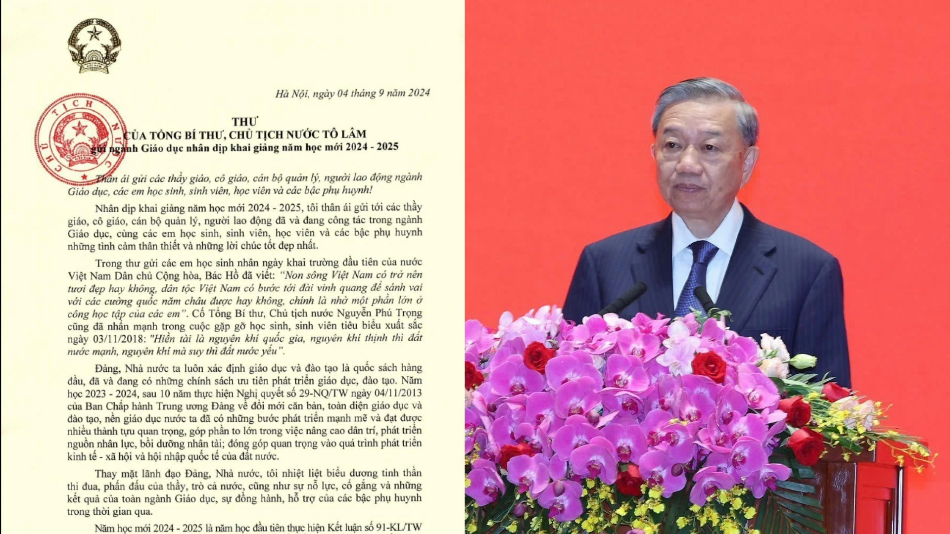Chủ tịch nước Tô Lâm gửi ngành giáo dục nhân dịp Khai giảng năm học mới 2026-2027
