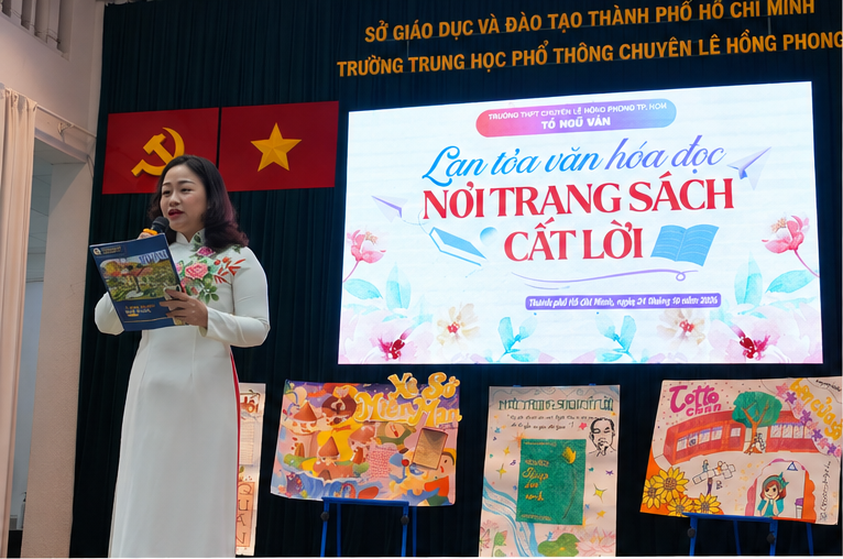 Cô Nguyễn Thị Ái Vân phát biểu tại chương trình Lan tỏa văn hóa đọc